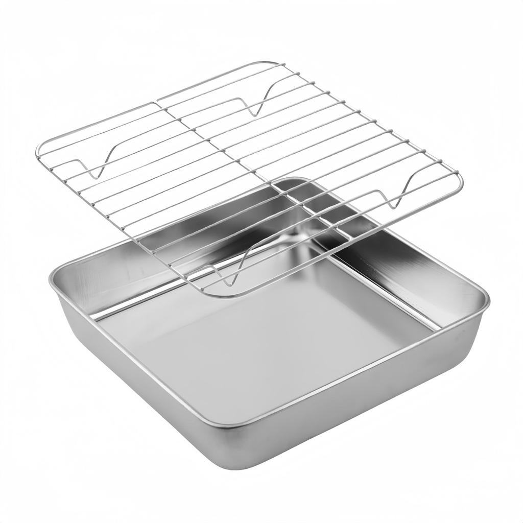 Stainless Steel Cake and Cookie Pan Set with Practical Cooling Rack Feature