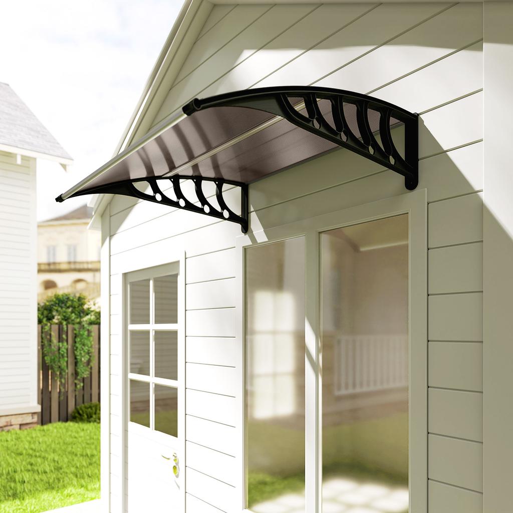 Front Door Canopy, Outdoor Awning, Rain Shelter for Window, Porch and Front/Back Door, 103 X 96.5 Cm, Brown