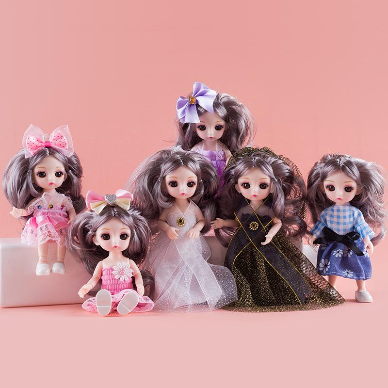 17CM Mini Bevegelig 13 Leddet Dukke Jenter Leketøy 3D Store øyne BJD Princess Full Drakter Kjoler Samling Barnedukkegave