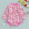 Toddler Girls Rash Guard Swimsuit Rompers Long Sleeve Turtle Print Baby Ruffles Bathing Suit Swimwear