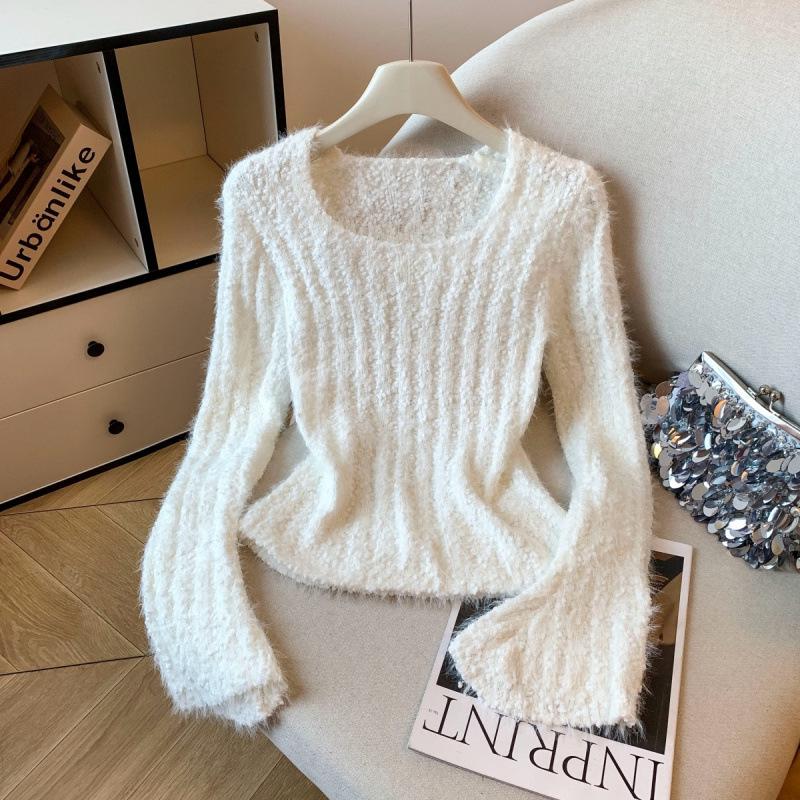 Soft Fluffy Korean-Style Hollow Out Loose Sweater for Women - Autumn/Winter Lazy Vibe
