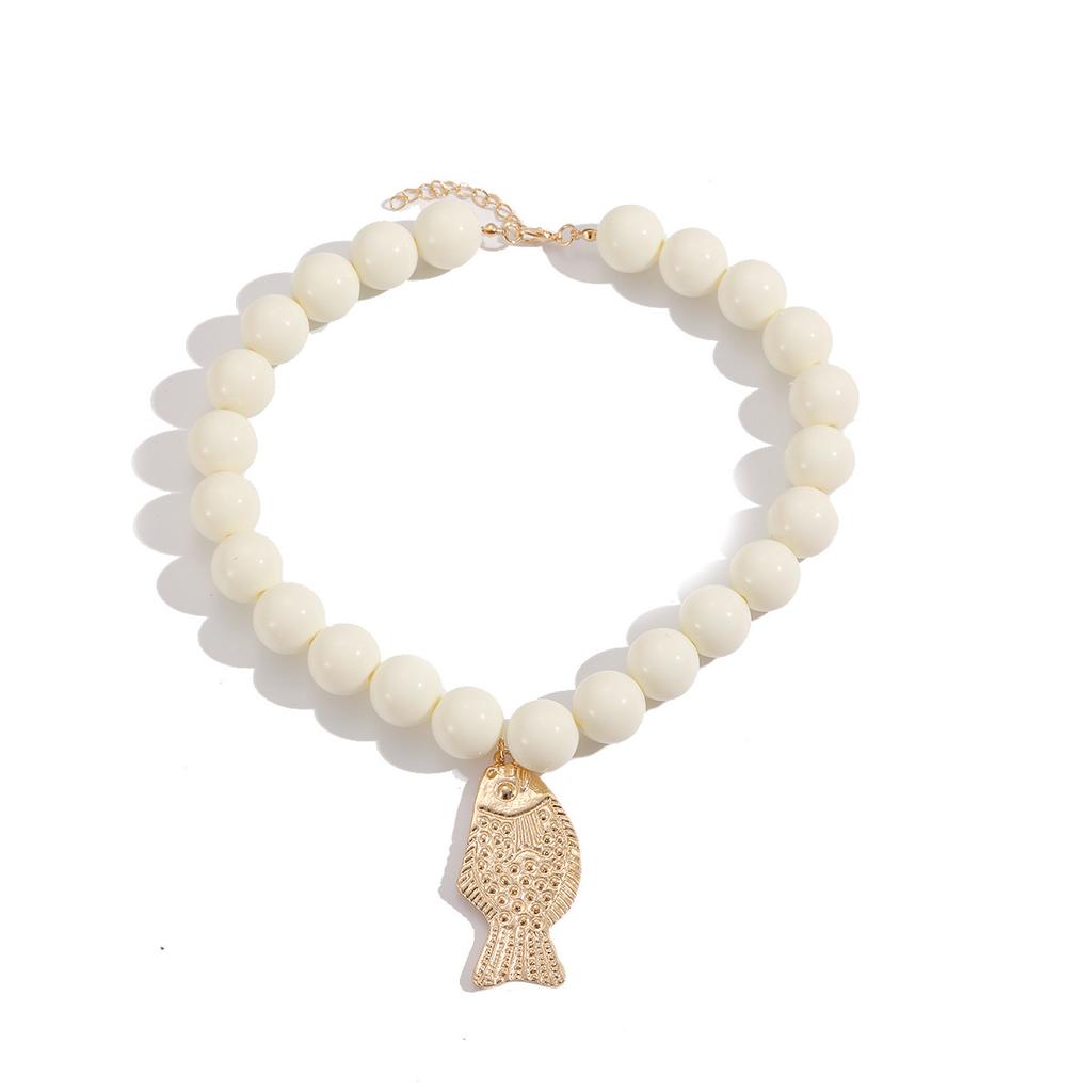 Collana Pendente Pesce Fatto a Mano con Perline Stile Vacanza Naturale Spiaggia Oceanica per Donne