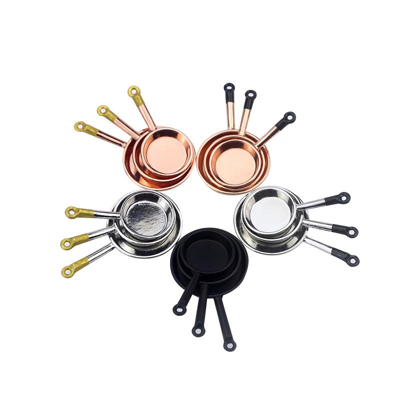Miniature Dollhouse 3-Piece Frying Pan Set, Long-Handled Model 52D226