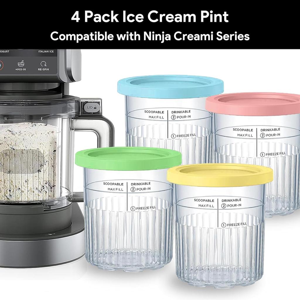 Ice Cream Pints Cup Ice Cream Containers with Lids&Spoon Suitable for NC500 NC501 Series Leak Proof Kitchen Accessories