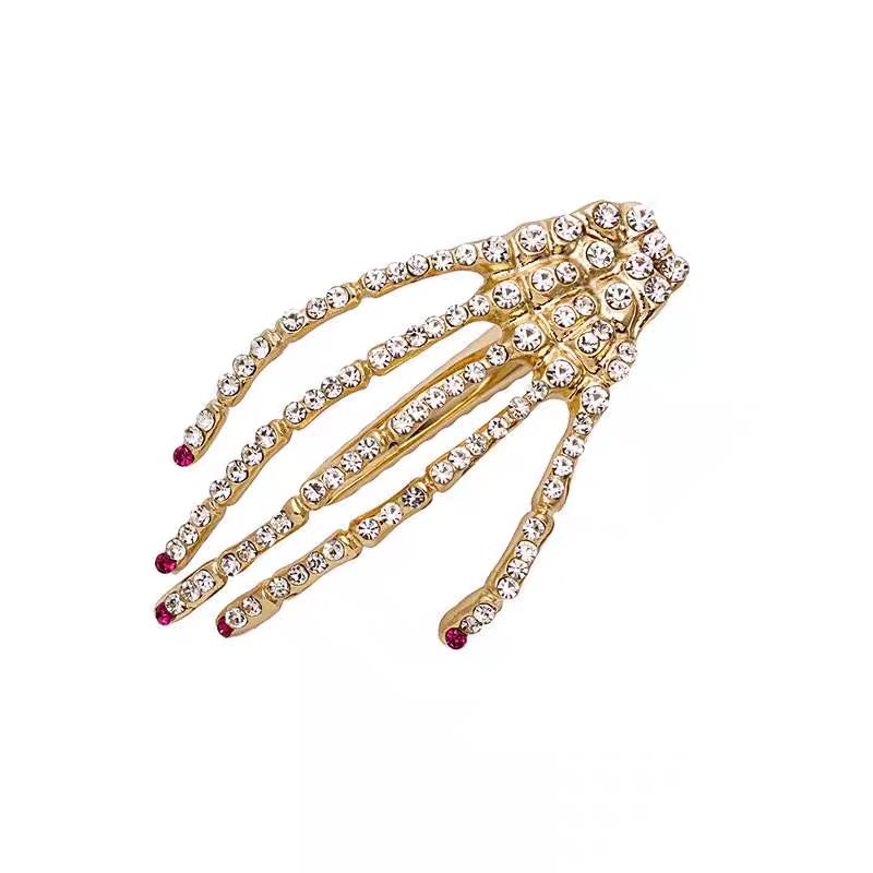 

2 шт. Модные сплавные хрустальные заколки для волос в виде скелета руки, боковые зажимы для волос для женщин, девушек, аксессуары для волос для ночного клуба