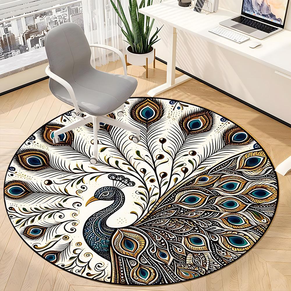 1pc Peacock Feather Office Round Area Rug, Under Office Chairs Bedroom Living Room Home Decor, Room Deco, Available in Various Sizes