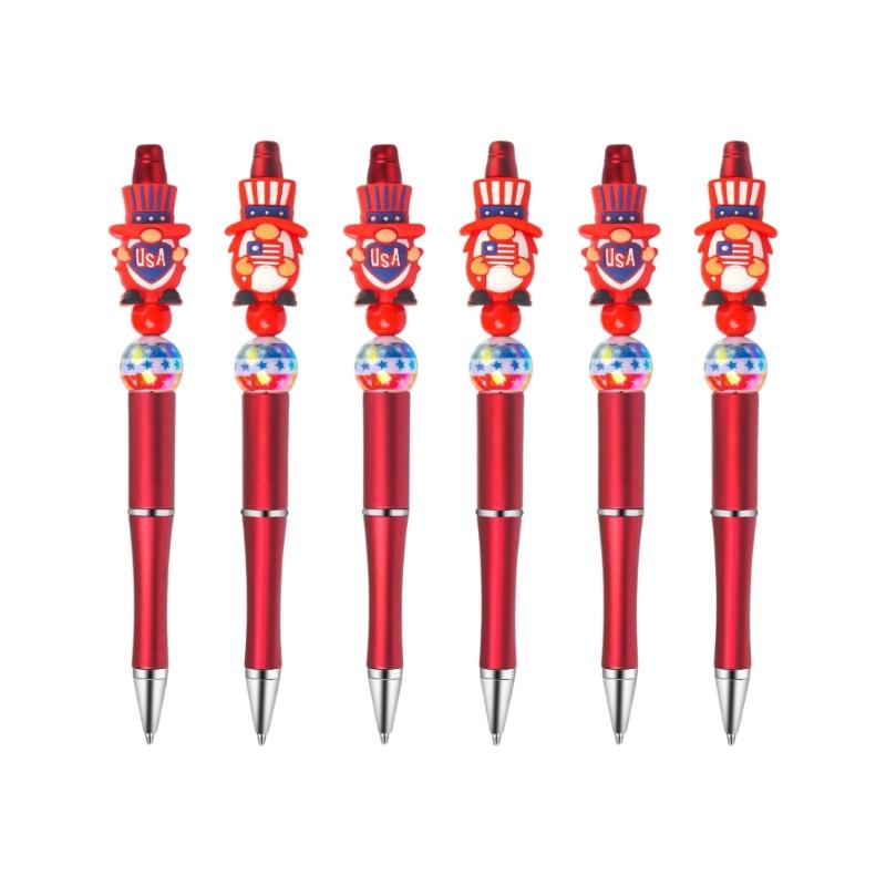 

6PCS Independence Day Themed Beading Pen Cartoon Beaded Pen Childrens Educational Writing Tool Holiday Party Supplies 1