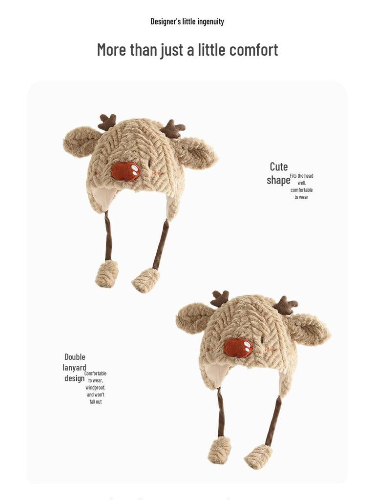 Cappello invernale antivento in peluche per bambini con orecchie da renna 3D - Caldo, carino, pullover con protezione per le orecchie