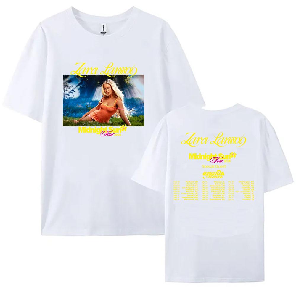 Zara Larsson Midnight Sun Tour 2026 Koszulka Krótki Rękaw Unisex Letnie Koszulki Bawełna Casual Damska/Męska Koszulka Koszulki z Nadrukiem