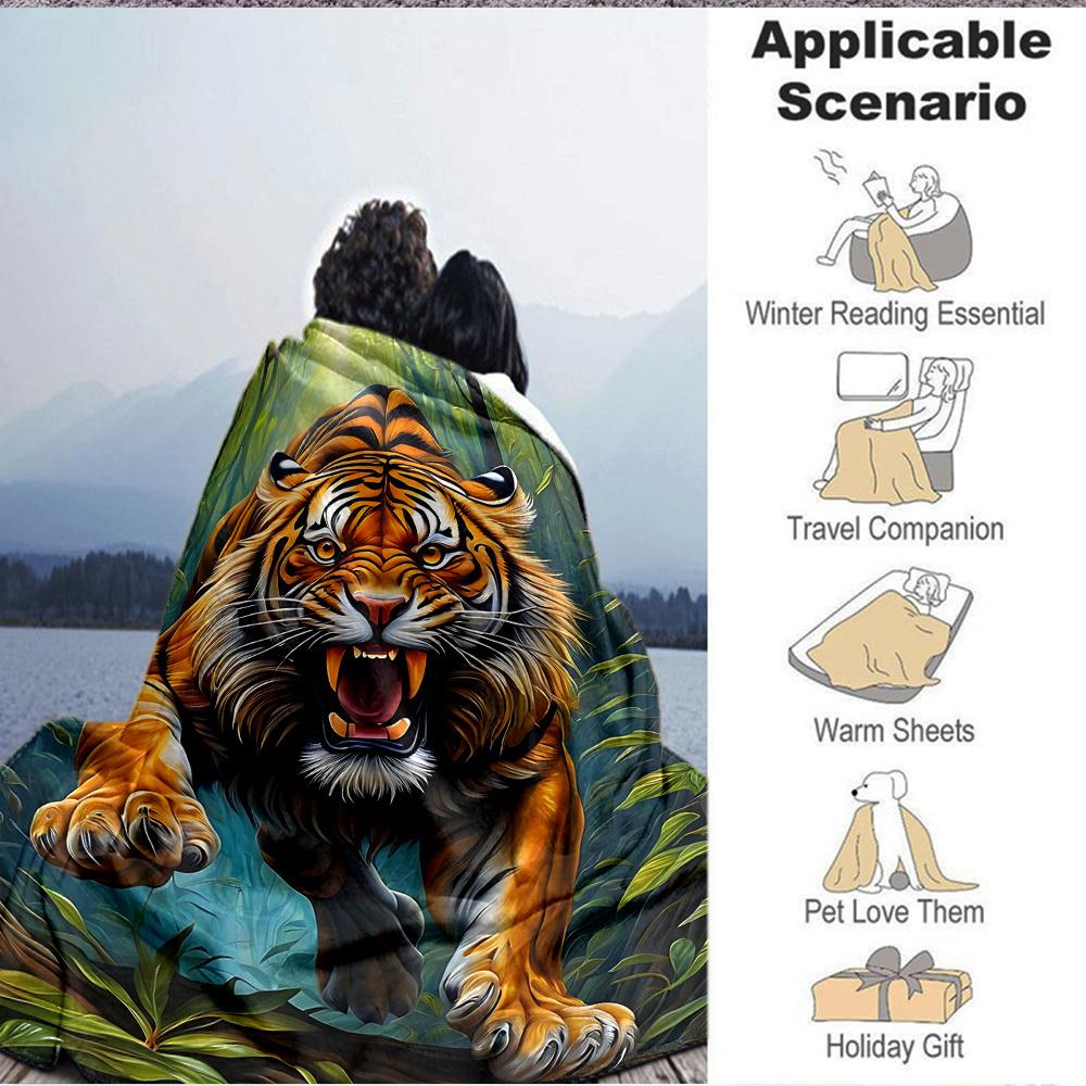 1PC Tiger Print Blanket - Soft Warm All-Season Throw for Sofa, Bed, Car, Office, Throw For Sofa yy250916112
