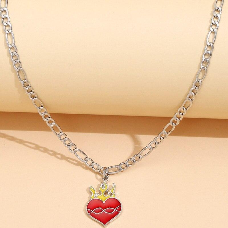 Simple Love Heart Flame Pendant Necklace Party Jewelry Accessories For Women