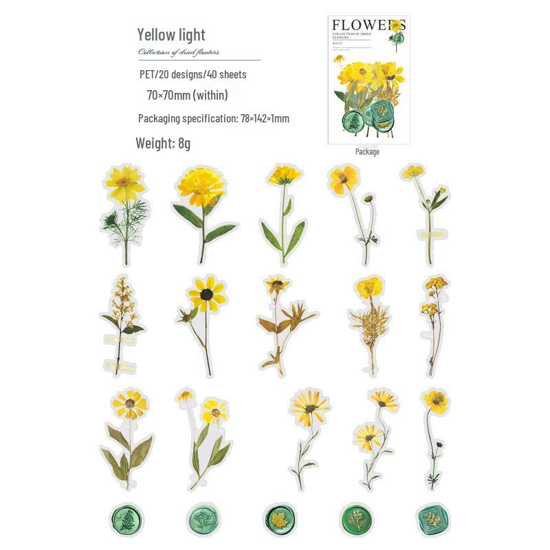 Paquete de Pegatinas para Mascotas de Día Maravilloso: 40 Hojas de Decoraciones para Diario de Flores Secas con Cera de Sellado