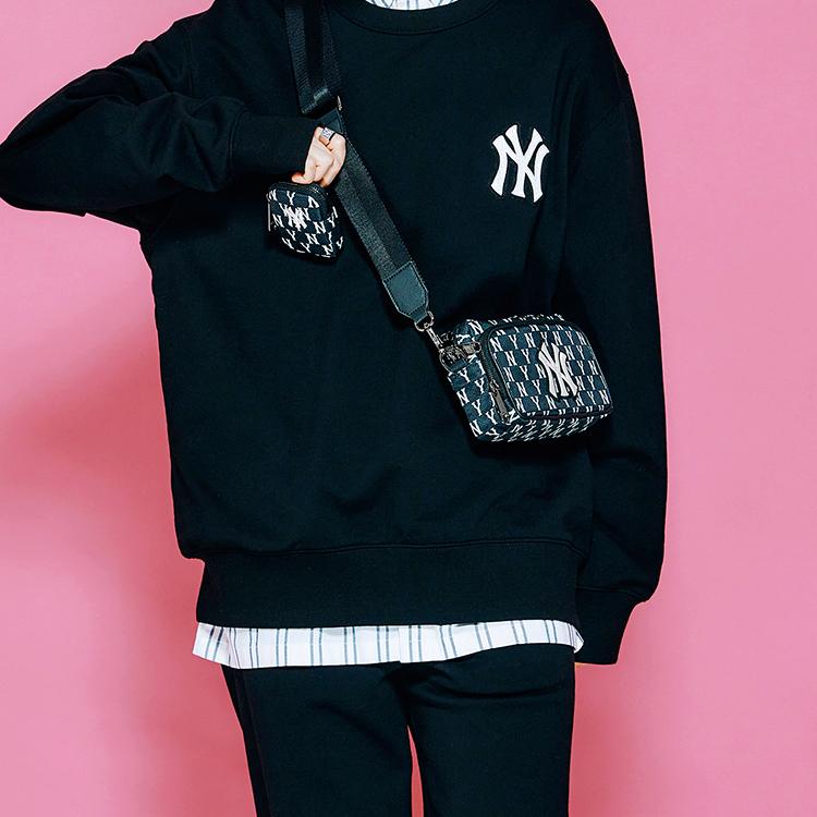 New MLB Monogram Collection Polyester Combo Bag Camera Bag Shoulder Bag Crossbody Bag Mini Unisex Black 3ACRS012N-50BKS
