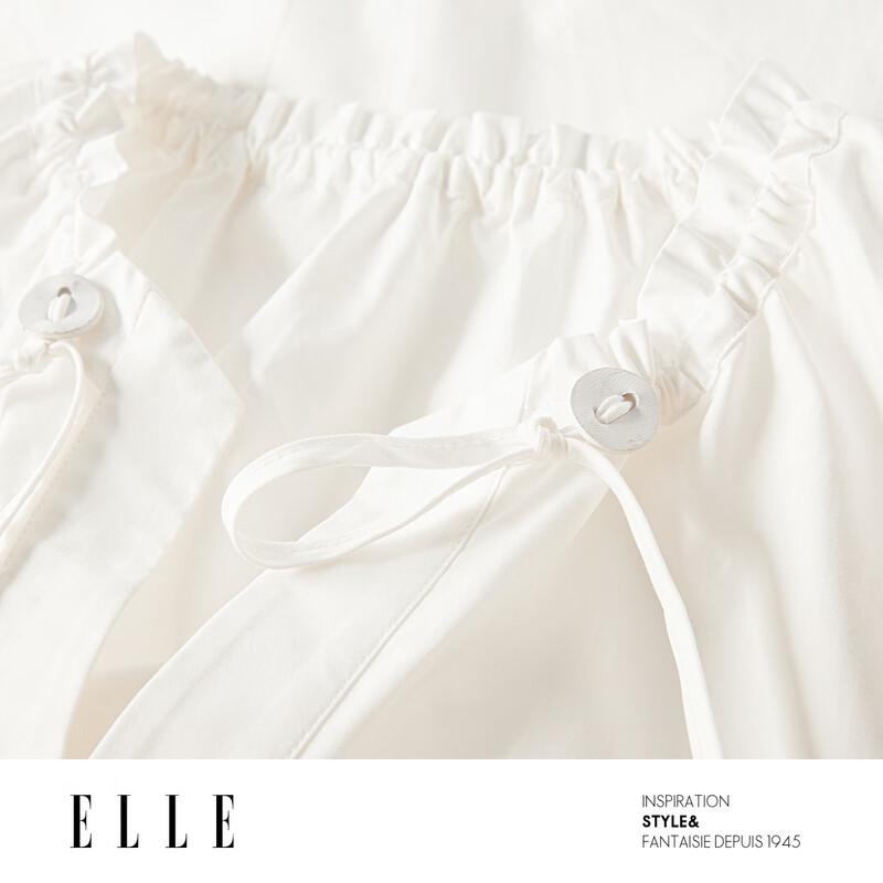 ELLE Women's French Style Pure Cotton Drawstring White Shirt
