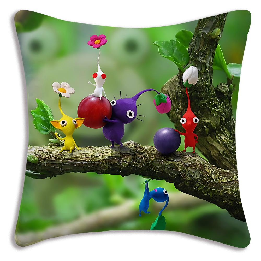 Pillow Covers Cartoon Anime P-Pikmins Sofa Decorative Home Double-Sided Printing Short Plush Cute Cushion Cover
