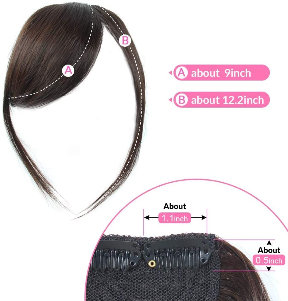 AL ZAHRA Clip In Bangs Thick Side Bang Real Human Hair Bang Natural Clip On Side Bangs Straight Fringe Hair Extensions (Dark Brown)