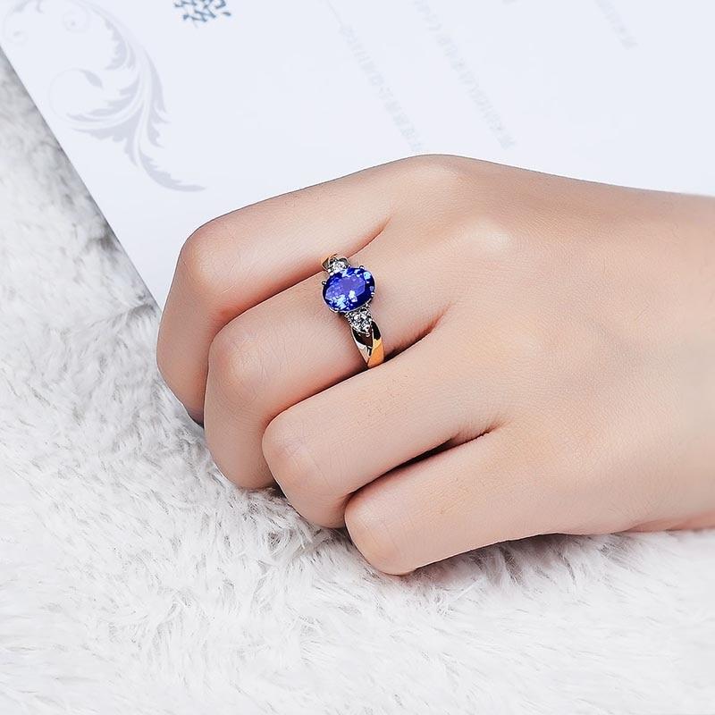 POMOiii Bagues en saphir bleu créé pour femmes, bijoux, bague de mariage, de fiançailles, cadeau de fête