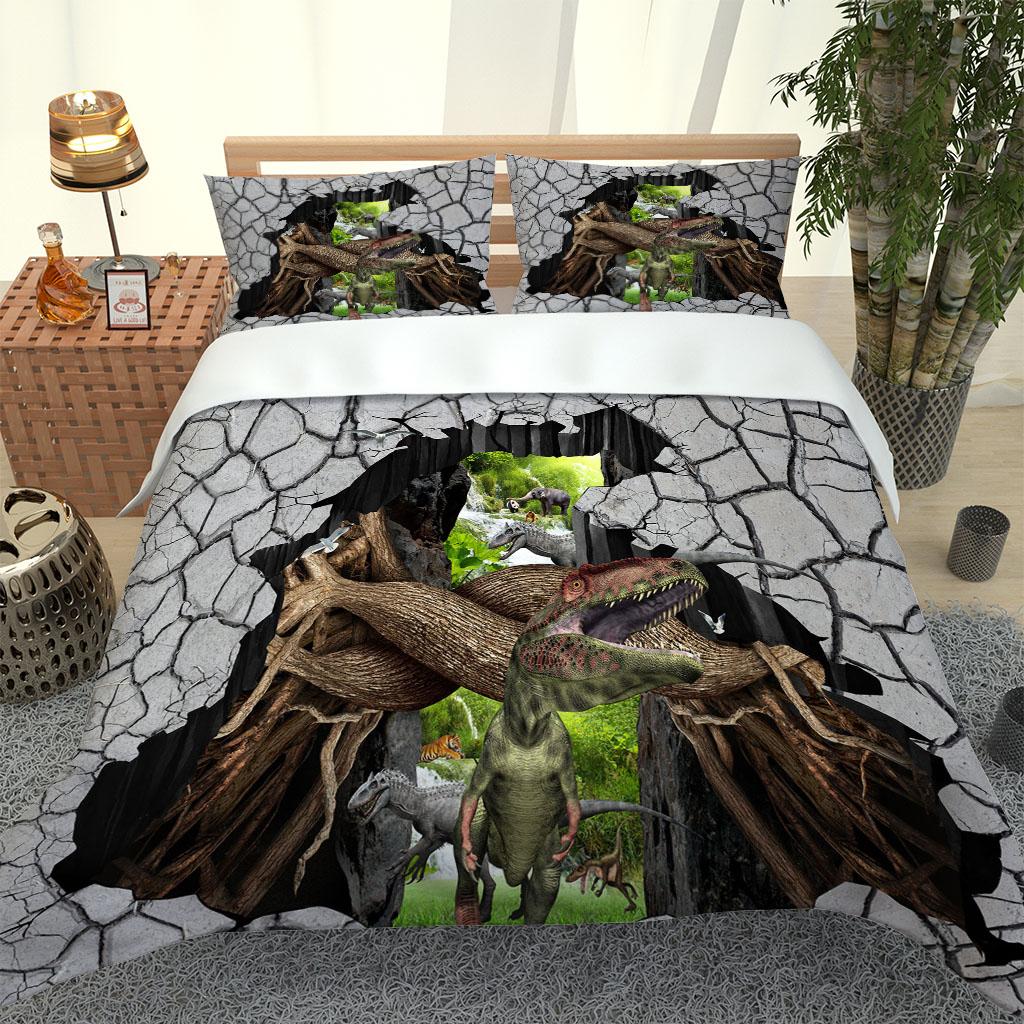 Full Double Bed Set Animal Dinosaurs 3D Duvet Cover King Queen Funny Bedding Set Kids Girls Polyester Cover 2 Pillowcase