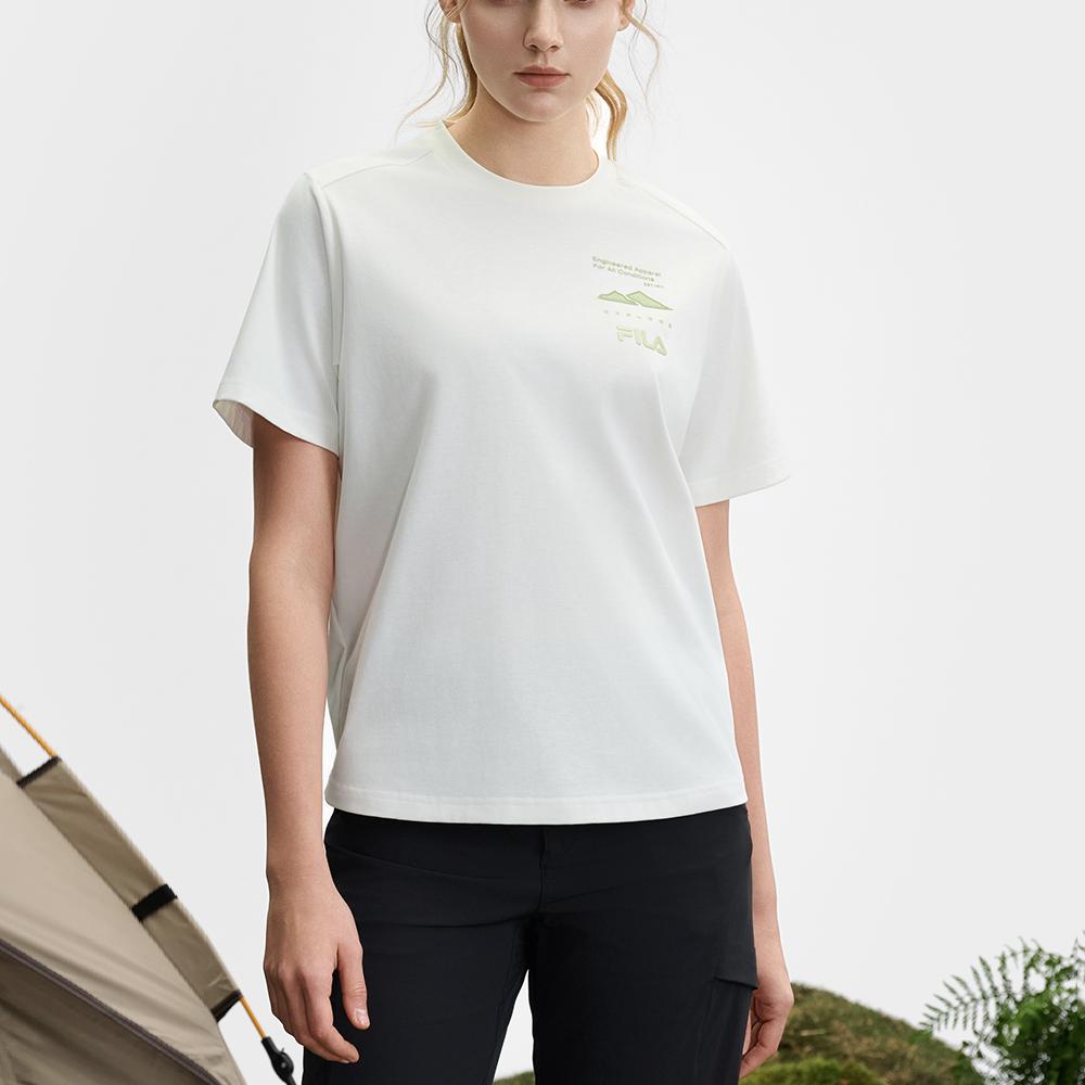 FILA Explorer Knitted Loose Professional Sports Short Sleeve T-Shirt Women Tops Snow-White A11W527113F-WT