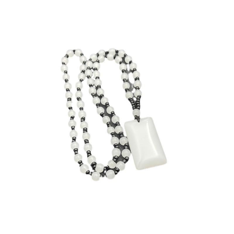 New Chinese Wushi Pai Pendant Necklace: Imitation Jade Stone Xinjiang Hetian Jade Ping'an Pai Glass Pendant for All Genders
