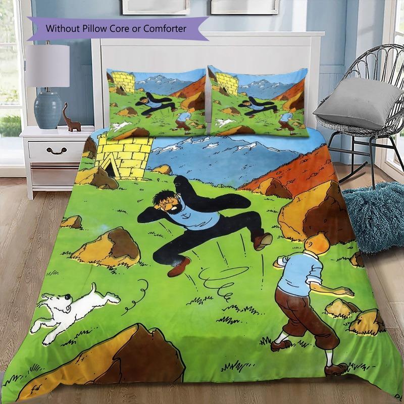 Juego de Funda Nórdica Tintín A Mururoa Cómic, Ropa de Cama Clásica de Dibujos Animados Con 2 Fundas de Almohada, Sin Relleno Nórdico, Decoración de Habitación Infantil Regalo Para Fans de Tintín