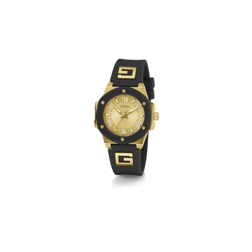 GUESS Women's 38mm Analog Watch, Black/Two-Tone/Champagne.