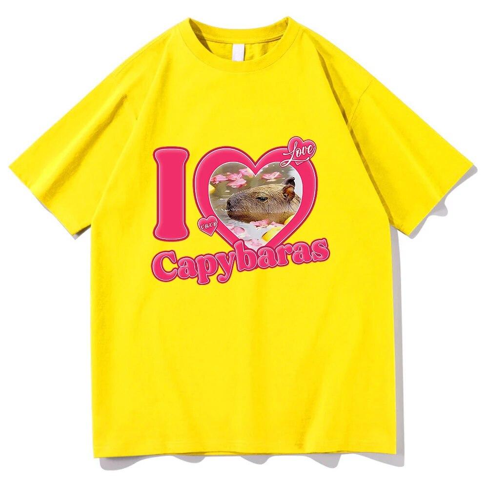 Tričko I Love Capybara Unisex/Women Harajuku Estetické grafické tričko Kawaii Unisex Funny Cartoon Oversize Písková Bavlněná trička Unisex