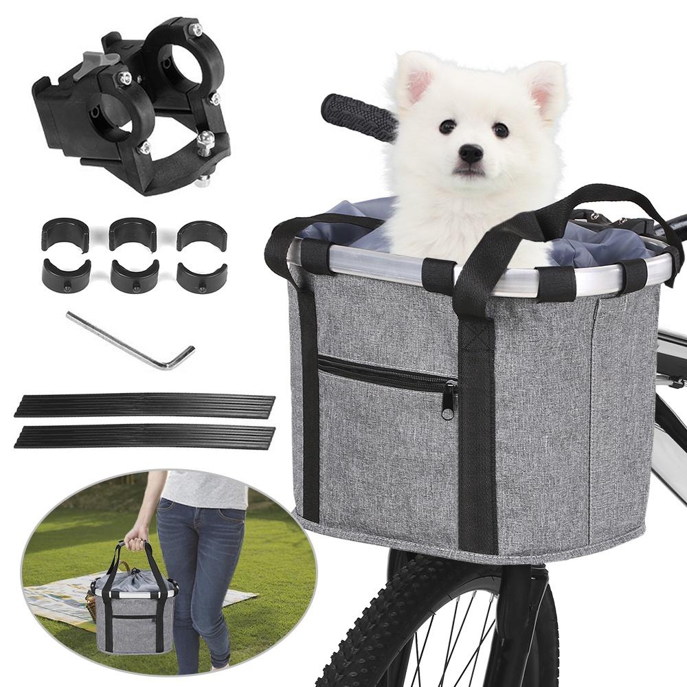 Bicycle Bike Detachable Cycle Front Canvas Basket Carrier Bag Pet Carrier Aluminum Alloy Frame Detachable Basket