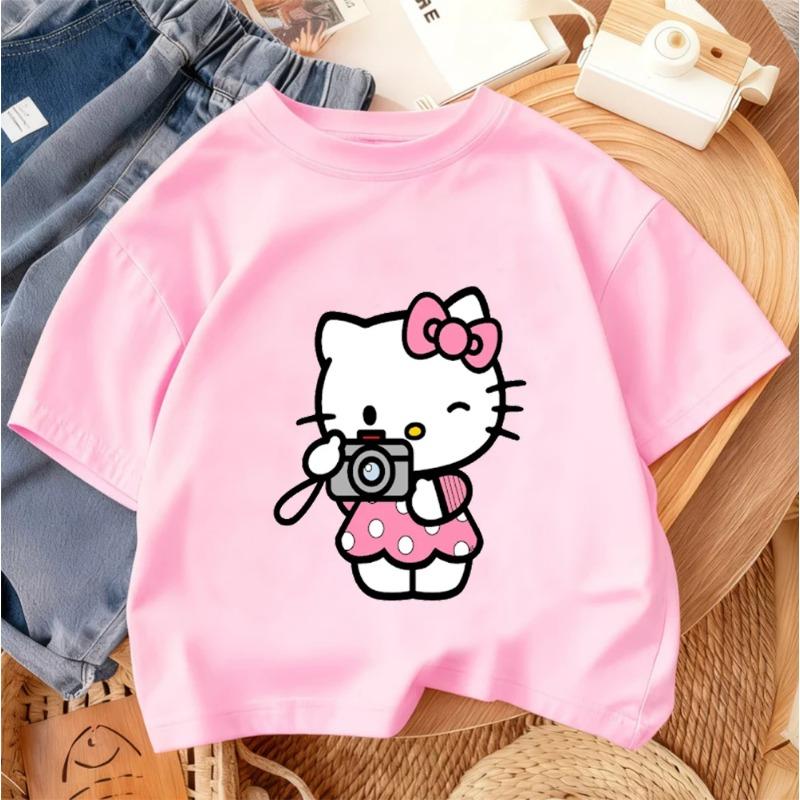 Hello Kitty Summer T-Shirt Cute Cartoon Casual Crew Neck Fashion Top for Boys and Girls