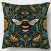 1-Piece Vintage Style Pillow Cover, Floral & Bee Pattern, Universal For Living Room, Bedroom & Office, Zipper Closure