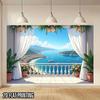 2D flat banner 1 large Mediterranean coast landscape balcony mural banner suitable for indoor/outdoor parties