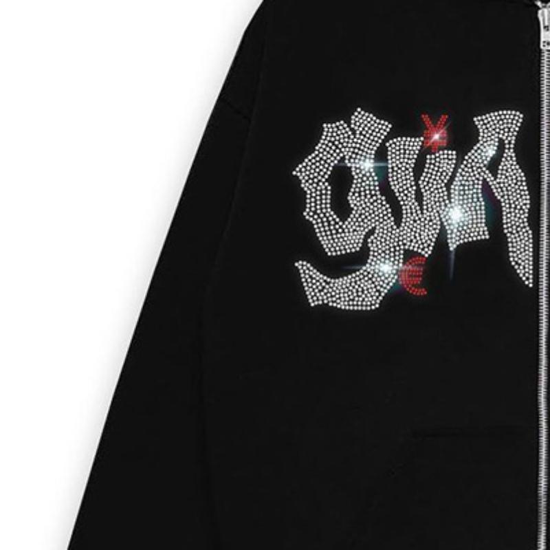 Pattern Rhinestone Printed Top Trendy Brand with the Same Cardigan Jacket, Loose Zippered Hoodie for Men and Women In Europe and America