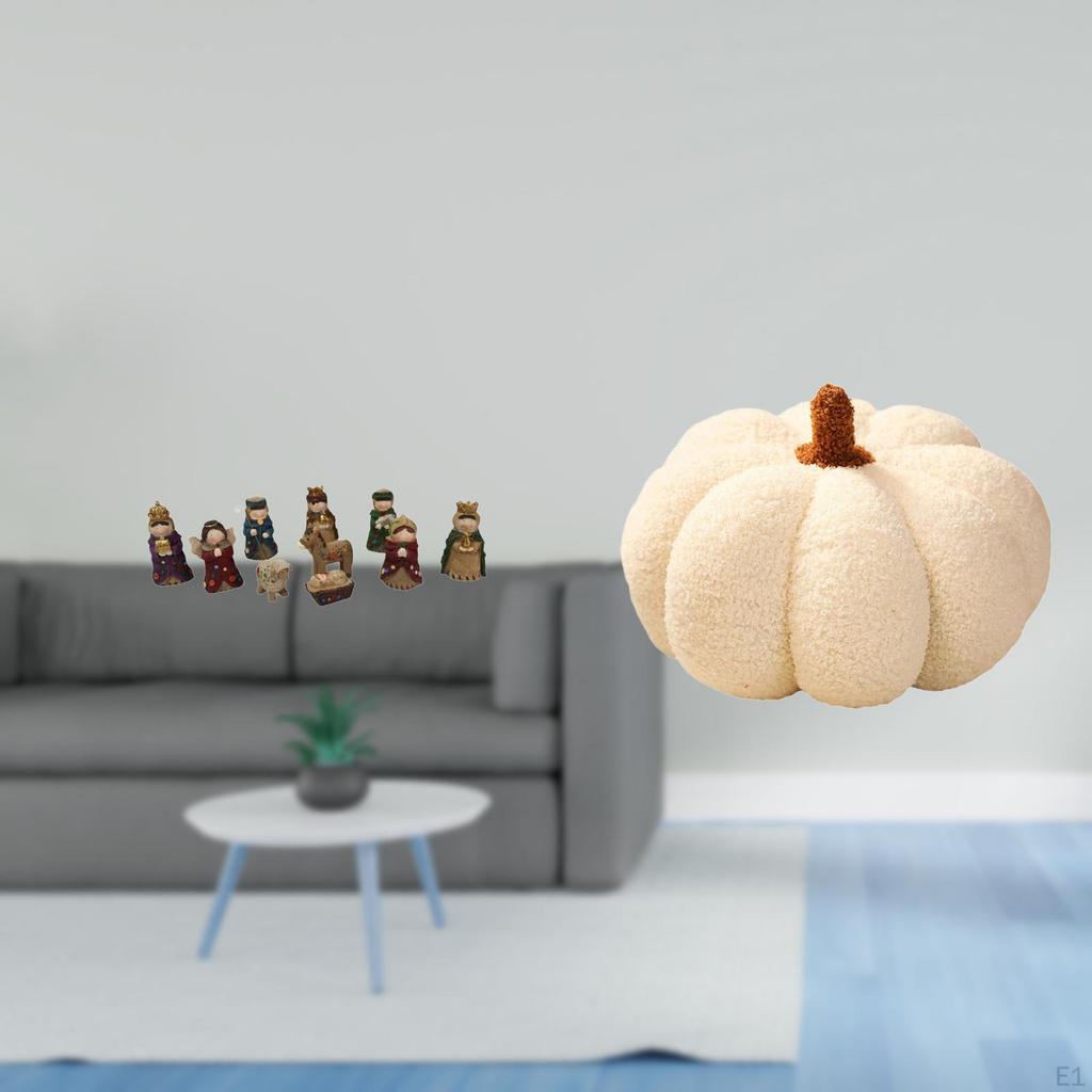 Christmas Nativity Scene Figurines And Halloween Pumpkin Pillow Set for Indoor Bedroom Tabletop Sofa