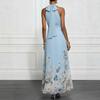 Women's Halter Neck Sleeveless Floral Print Maxi Dress High Waist Elegant Party Dress