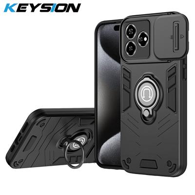 KEYSION Shockproof Armor Case for ZTE Axon 60 Silicone+PC Slide Camera Protection Ring Stand Phone Cover for ZTE Axon 60 Lite
