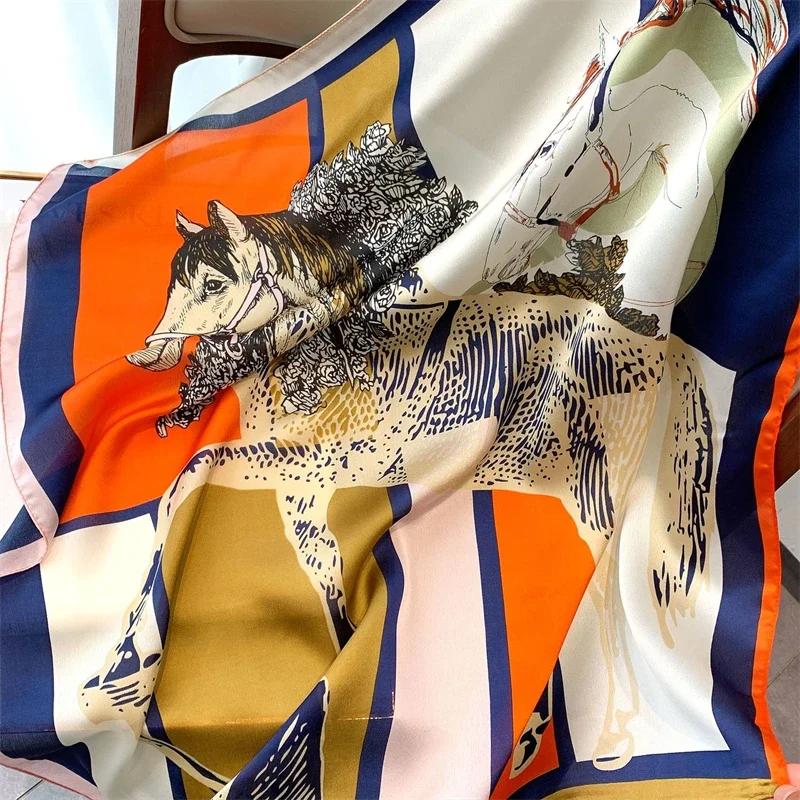 2024 New 70*70cm Silk Satin Hair Scarf Women Handkerchief Printed Female Square Head Bandana Small Neck Muffler Hijab Lady Girl