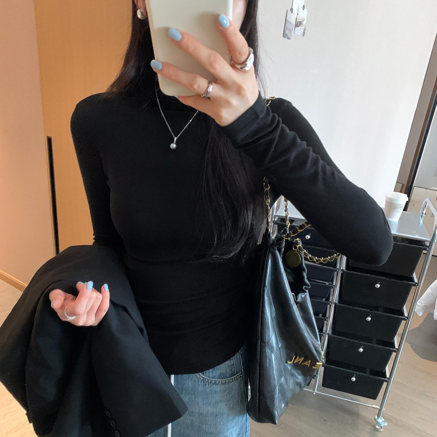 Women s Elegant Lyocell Tencel Wool Half-Neck Base Layer Top - Autumn/Winter New Style M