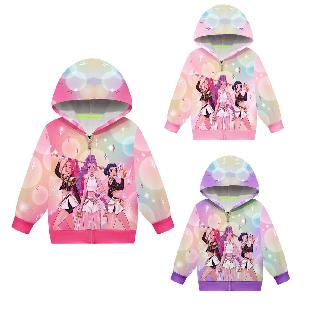 Girls Hoodie 3D Cartoon Jacket Sweatshirt Music Zip Hooded Long Sleeve Tops