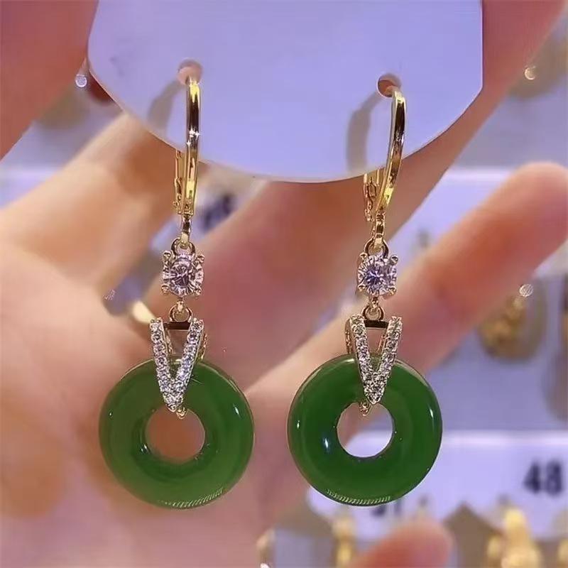 Elegantní zelené náušnice Ping An Kou: Retro čínský styl náušnicové manžety pro ženy