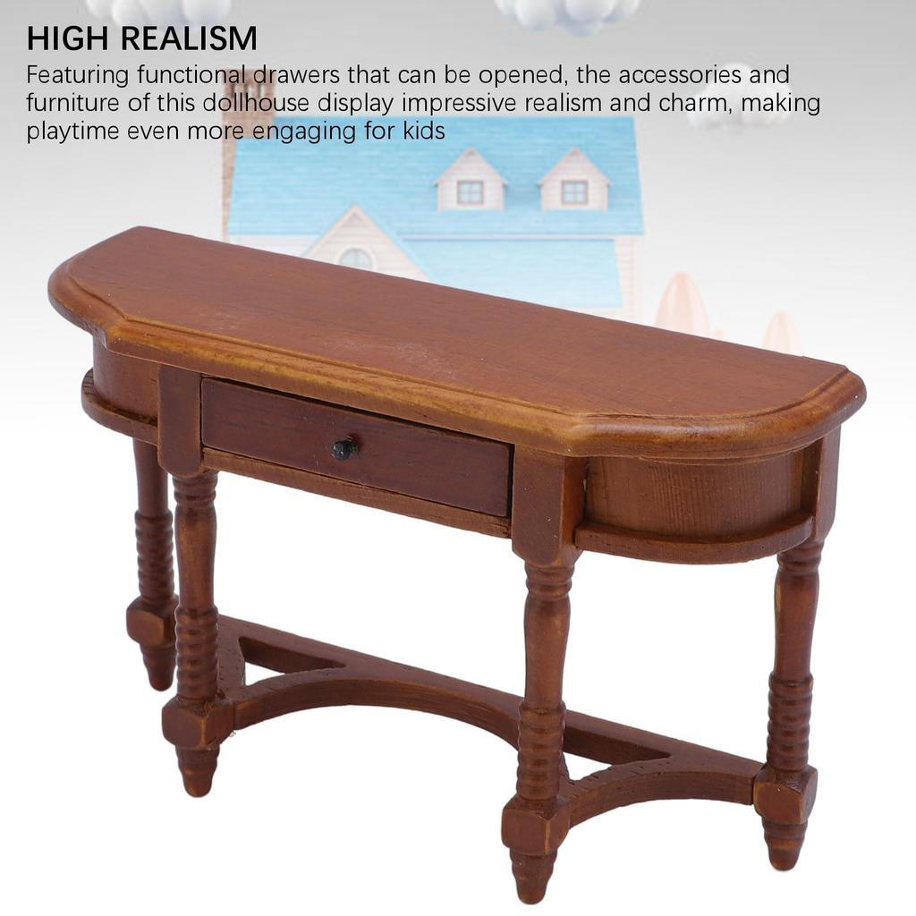 1:12 Scale Dollhouse Half Round Table with Drawer High Simulation Birch Realistic Miniature Dollhous