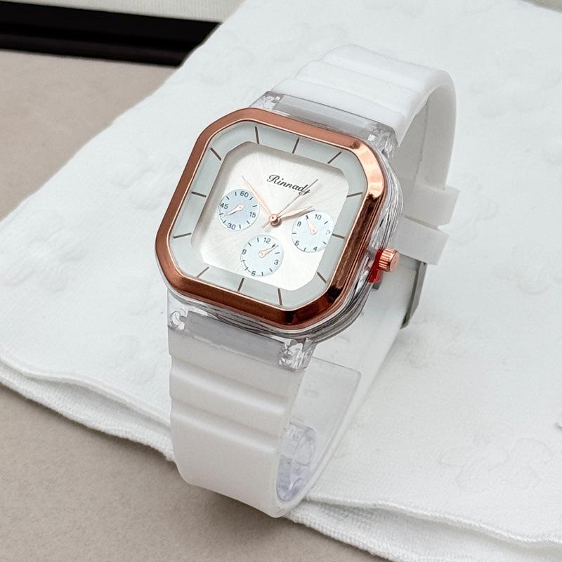 Унисекс Часы JYL Квадратные Трехглазые Студенческие Парные На Силиконовом Ремешке White коричневый