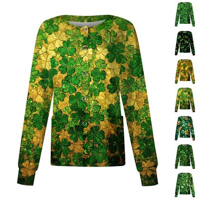 Damen Casual Langarm Einreihig Bedruckt Dry-Top