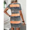 JKASHDK Women's Fashion Summer Spring Colour Block Print Short Sleeve V-Neck Middle Waistline Casual Dresses