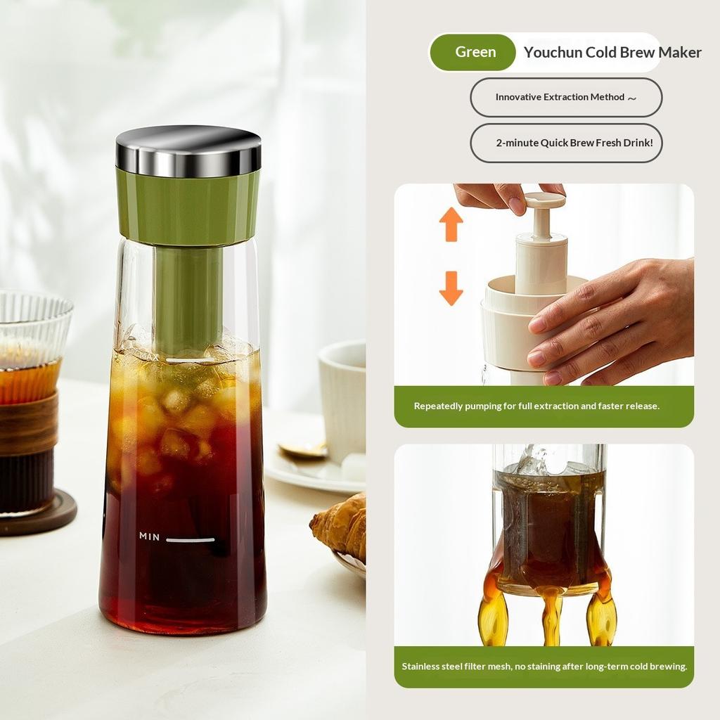 750ML Portable Manual Cold Brew Coffee Maker Press Type Iced Tea Infuser Pitcher With Removable Filter Summer Coffeeware Pot