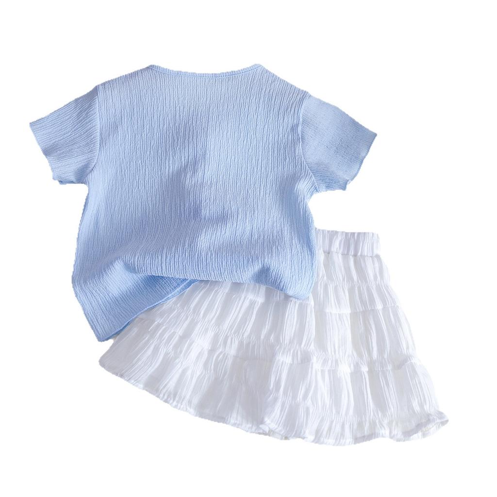 Girls Summer Fashion 2 Piece Set Cute Short Sleeve Top And Skirt Outfit Trendy Baby Clothes For Kids