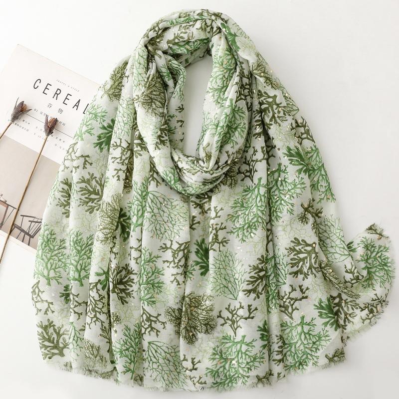 

Luxury Women Scarf Summer Beach Shawl Coralal Print Cotton Linen Feeling Tassel Pashmina Muslim Hijab Wrap Viscose Turban 88x180cm