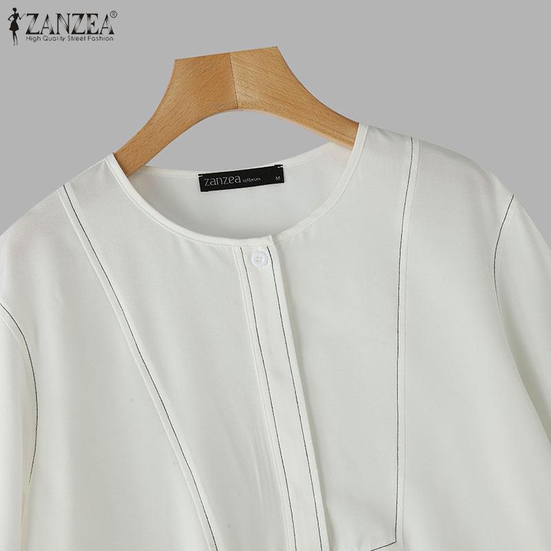 ZANZEA Women Casual Round Neck 3/4 Sleeve Loose Print Blouse