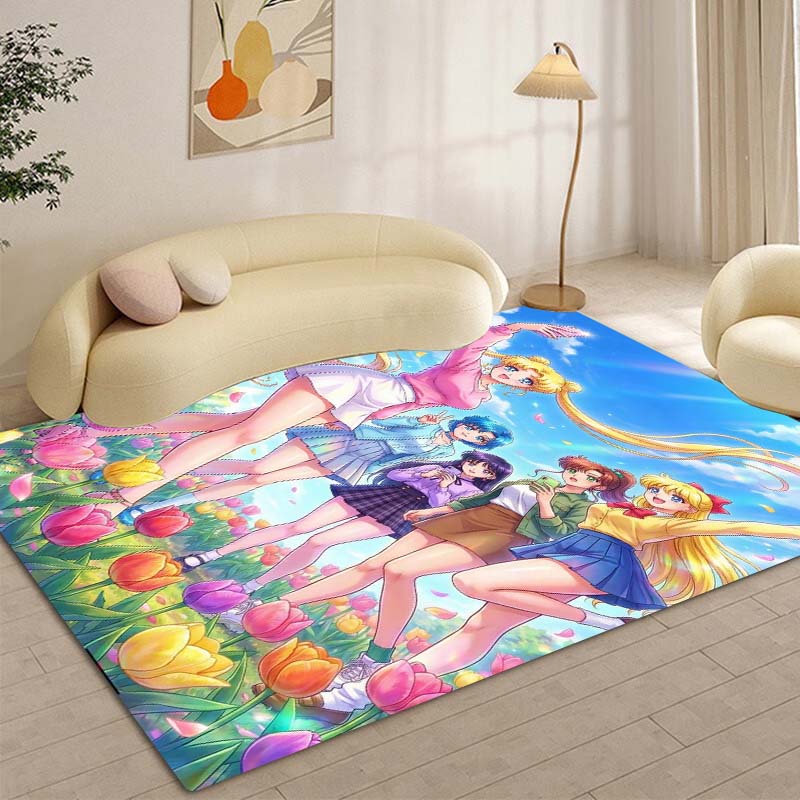 High-definition 3D Sailor Moon anime rug, suitable for bedrooms, living rooms, home sofa decoration, large decorative rug, and