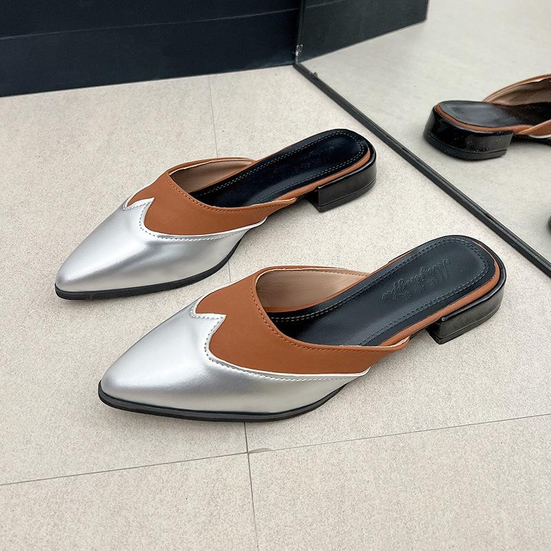 

2025 European and American new French pointed head bag head single shoes women summer wear fairy style half drag stiletto high heels women 40 темно-коричневого