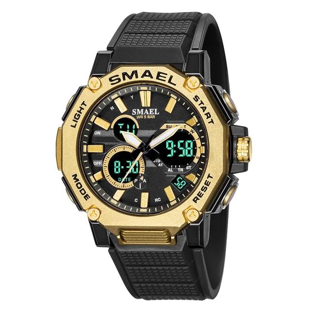 Smael 8047 Brand Sport Men Watch Quartz Watches Sports Male Clock Alarm 50M Waterproof LED Back Light Wristwatches